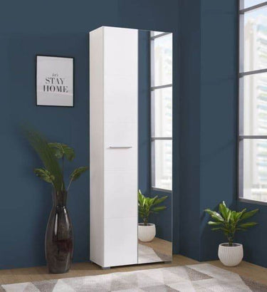 Myra White Mirrored Narrow Wardrobe: High Gloss, Space-Saving, and Modern Design - UK Luxury Furniture